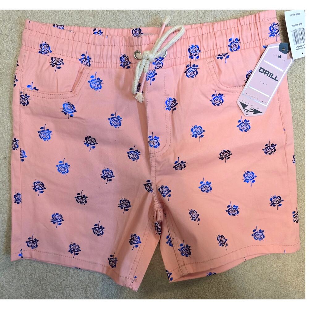 Drill NYC Clothing Co Men's Medium Pink Blue Metallic Rose Stretch Shorts NWT